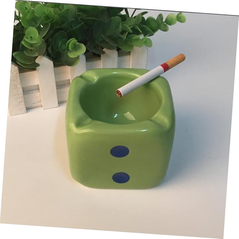 Creative Green Ceramic Dice Shaped Ashtray Stylish Desktop Ornament for Home Office Decor - Image 4